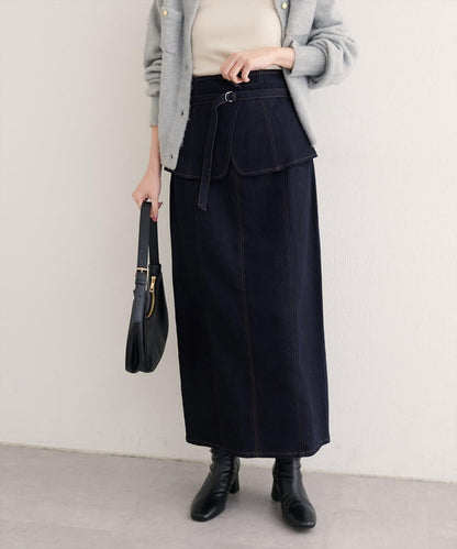 【natural couture】束腰帶牛仔半身裙