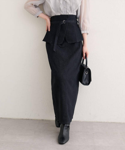 【natural couture】束腰帶牛仔半身裙