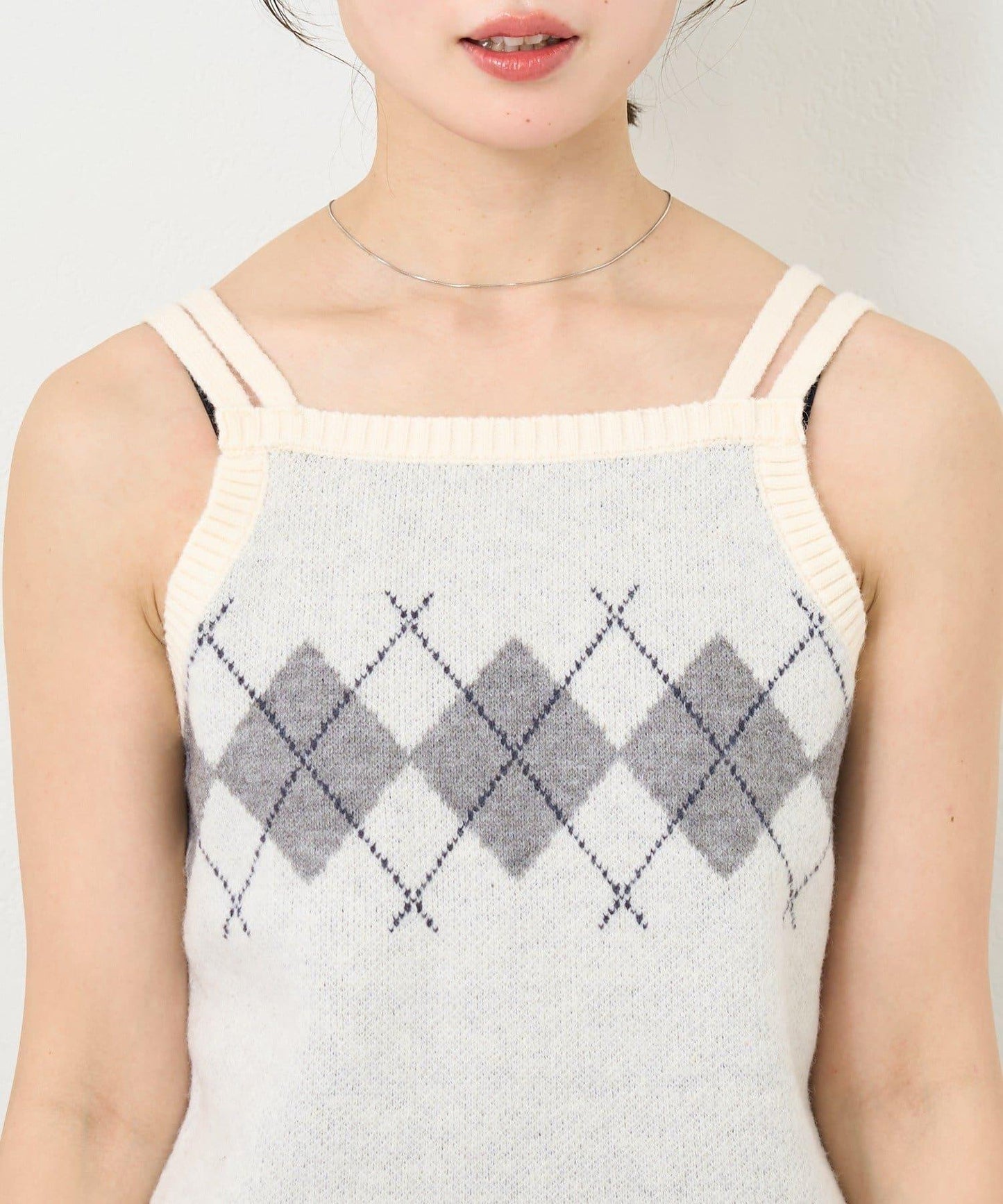 B 菱格吊帶套裝開衫