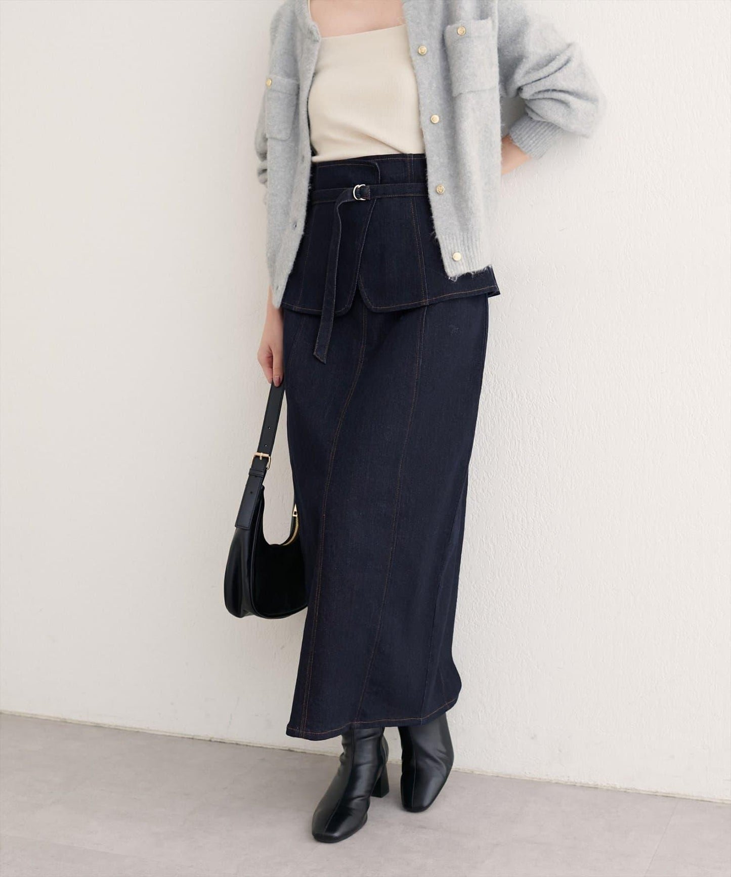 【natural couture】束腰帶牛仔半身裙