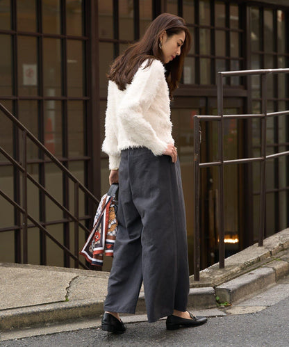 大人女性風格軟質長毛清透紐扣開衫