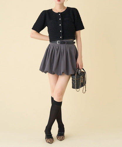 【one after another】金色紐扣短袖仿粗花呢開衫