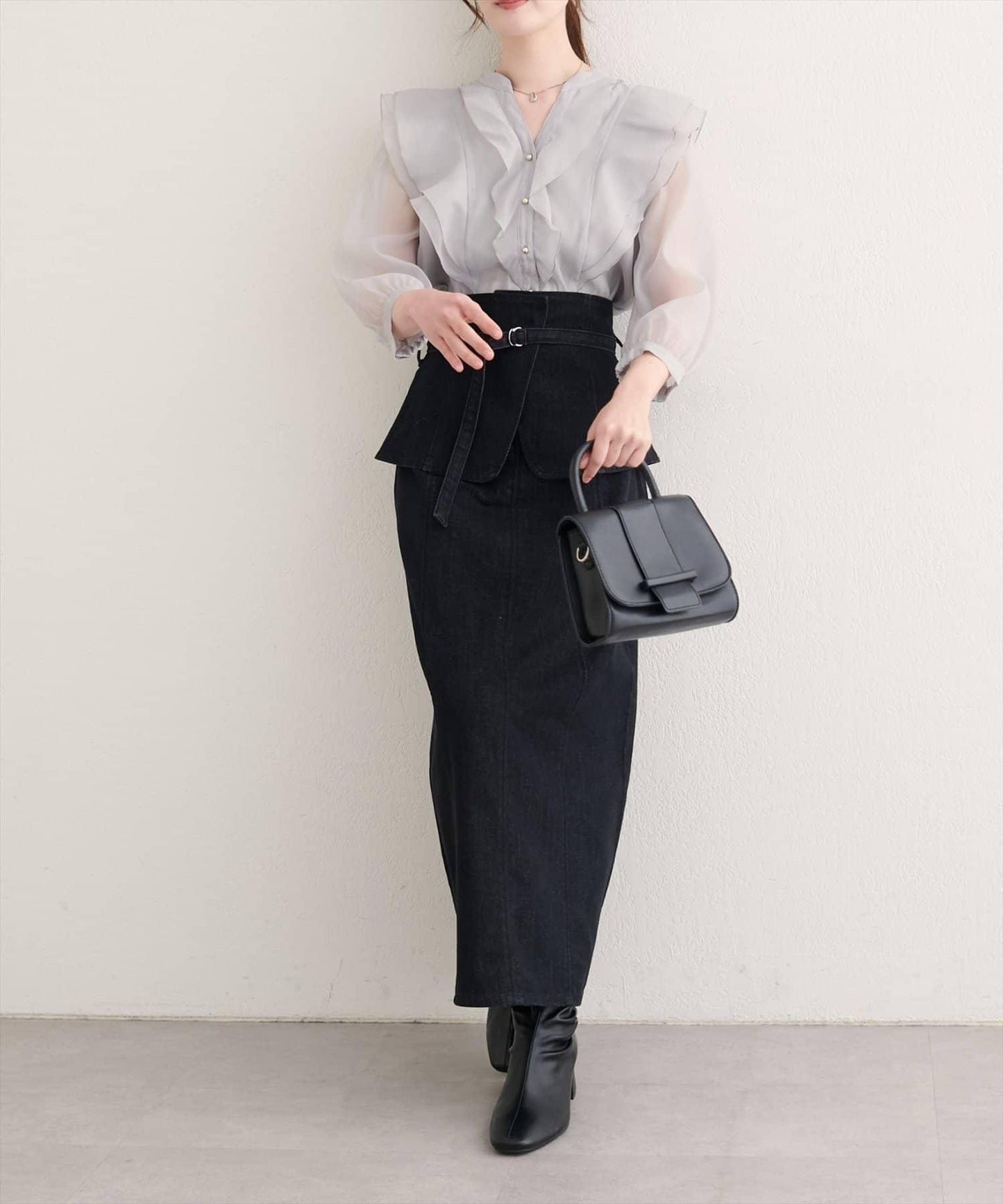 【natural couture】束腰帶牛仔半身裙