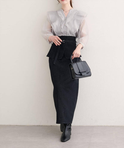 【natural couture】束腰帶牛仔半身裙