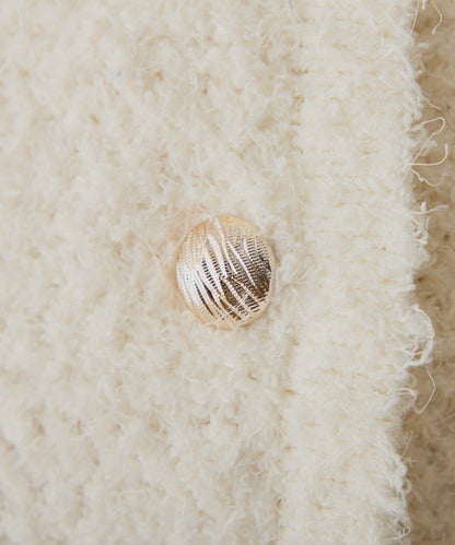 【one after another】金色紐扣短袖仿粗花呢開衫