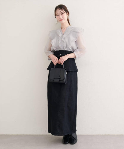 【natural couture】束腰帶牛仔半身裙