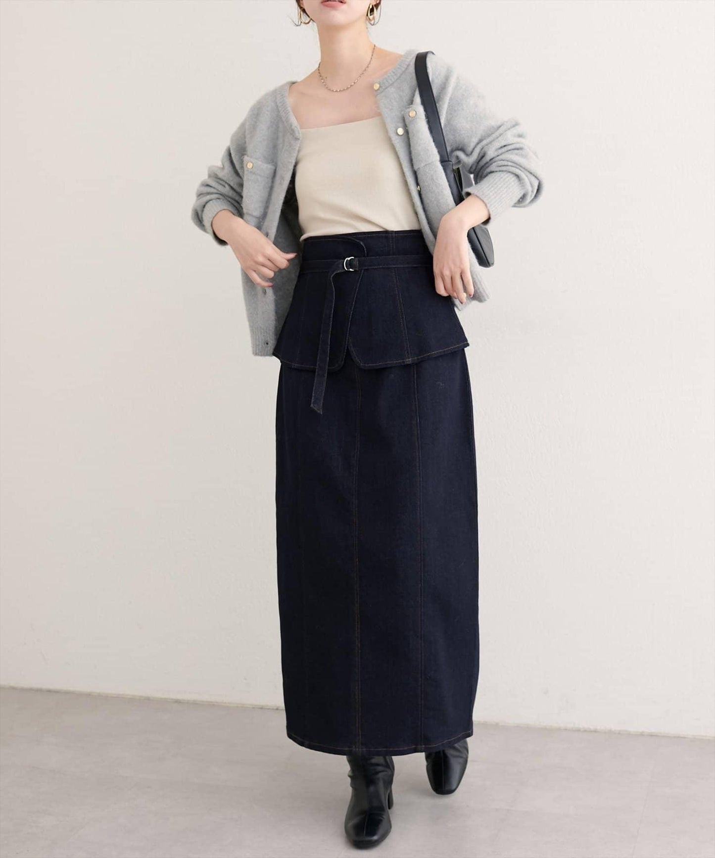 【natural couture】束腰帶牛仔半身裙