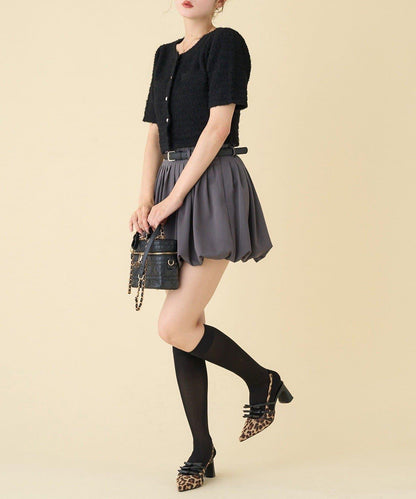 【one after another】金色紐扣短袖仿粗花呢開衫