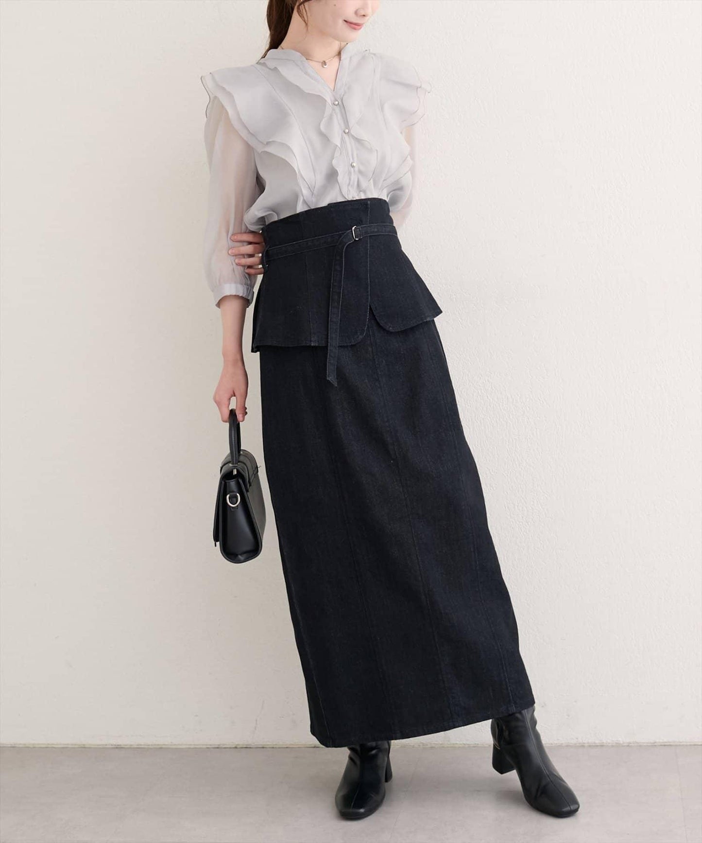 【natural couture】束腰帶牛仔半身裙