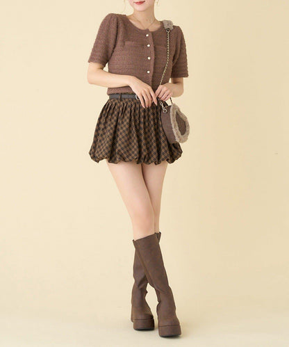 【one after another】金色紐扣短袖仿粗花呢開衫