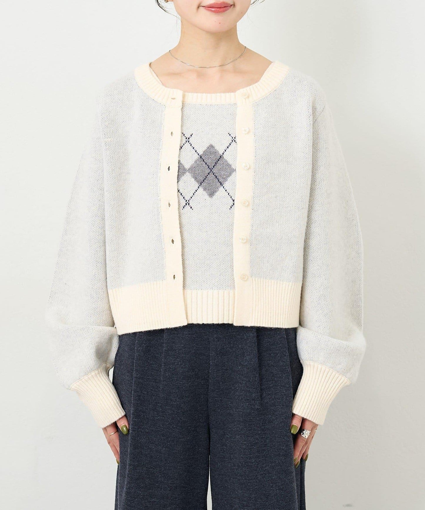 B 菱格吊帶套裝開衫