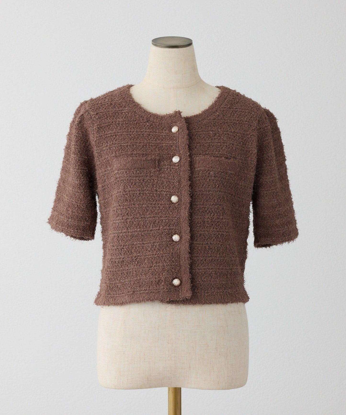 【one after another】金色紐扣短袖仿粗花呢開衫