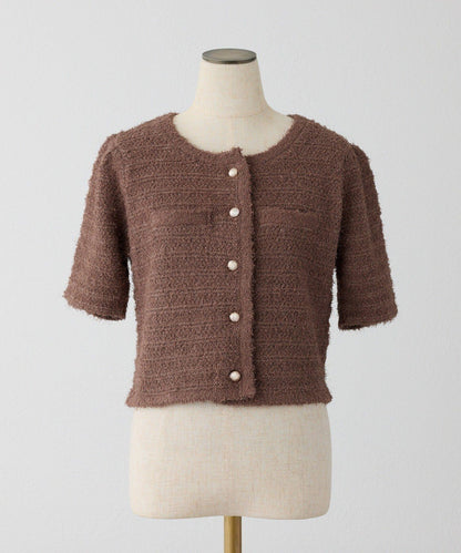 【one after another】金色紐扣短袖仿粗花呢開衫