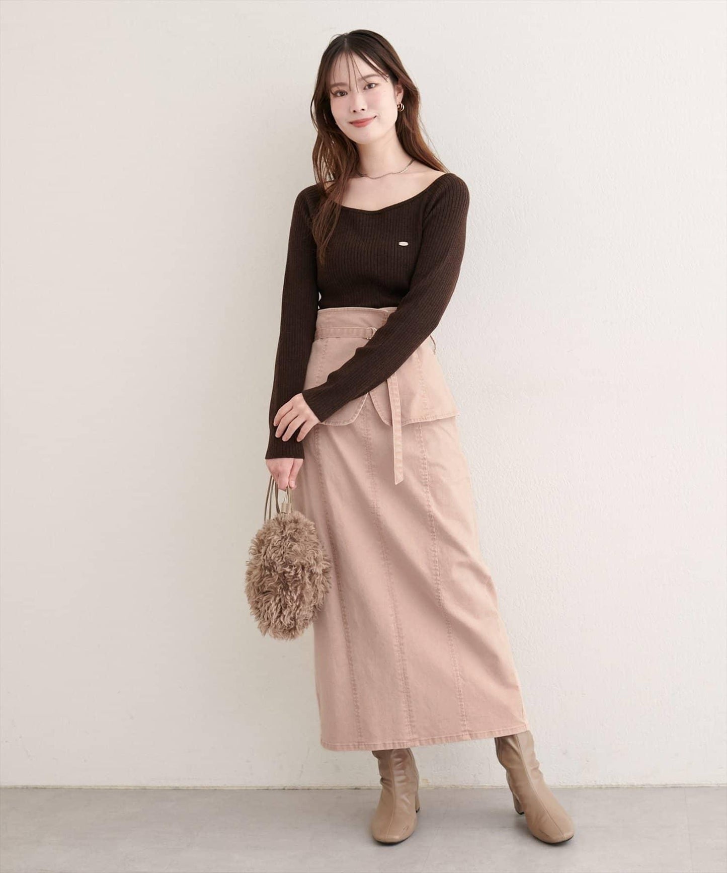 【natural couture】束腰帶牛仔半身裙