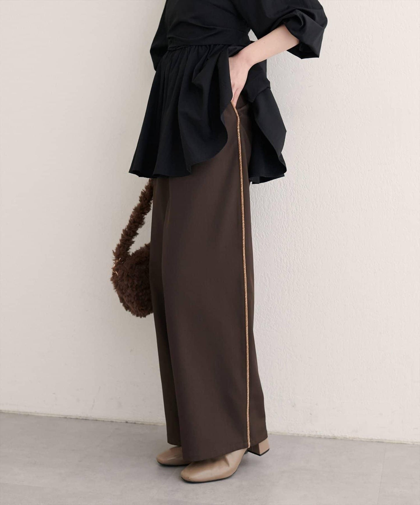 【natural couture】側邊條紋休閒褲