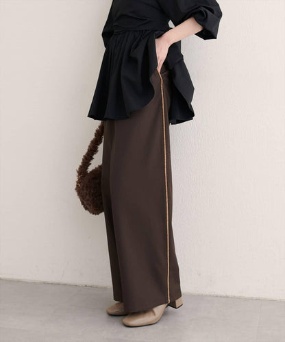 【natural couture】側邊條紋休閒褲