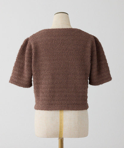 【one after another】金色紐扣短袖仿粗花呢開衫