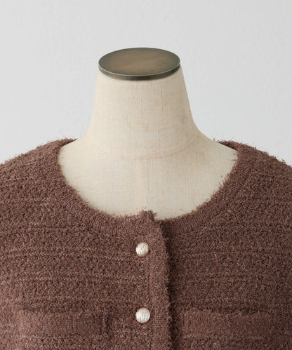 【one after another】金色紐扣短袖仿粗花呢開衫