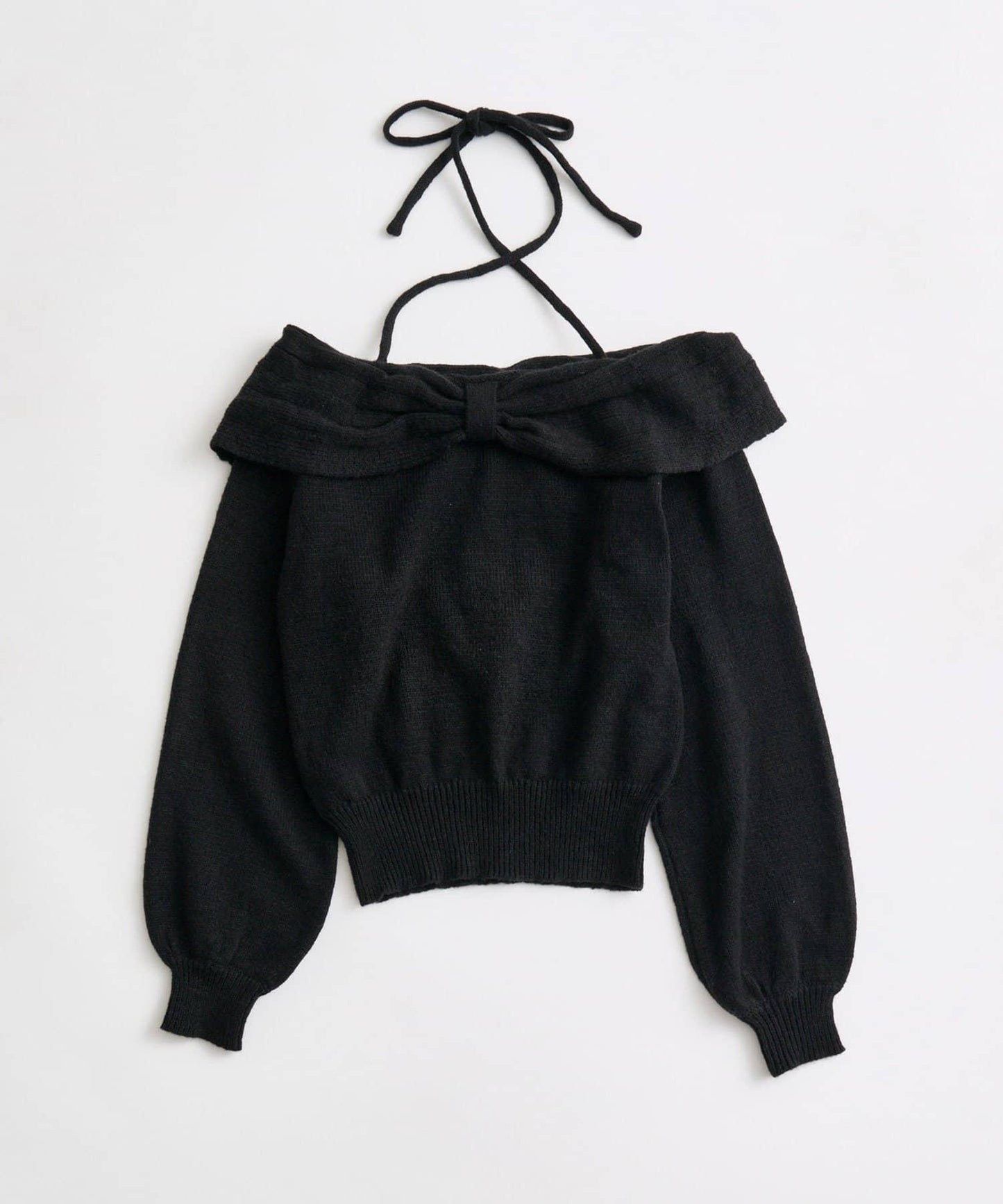 【OLIVE des OLIVE】蝴蝶結一字肩針織衫