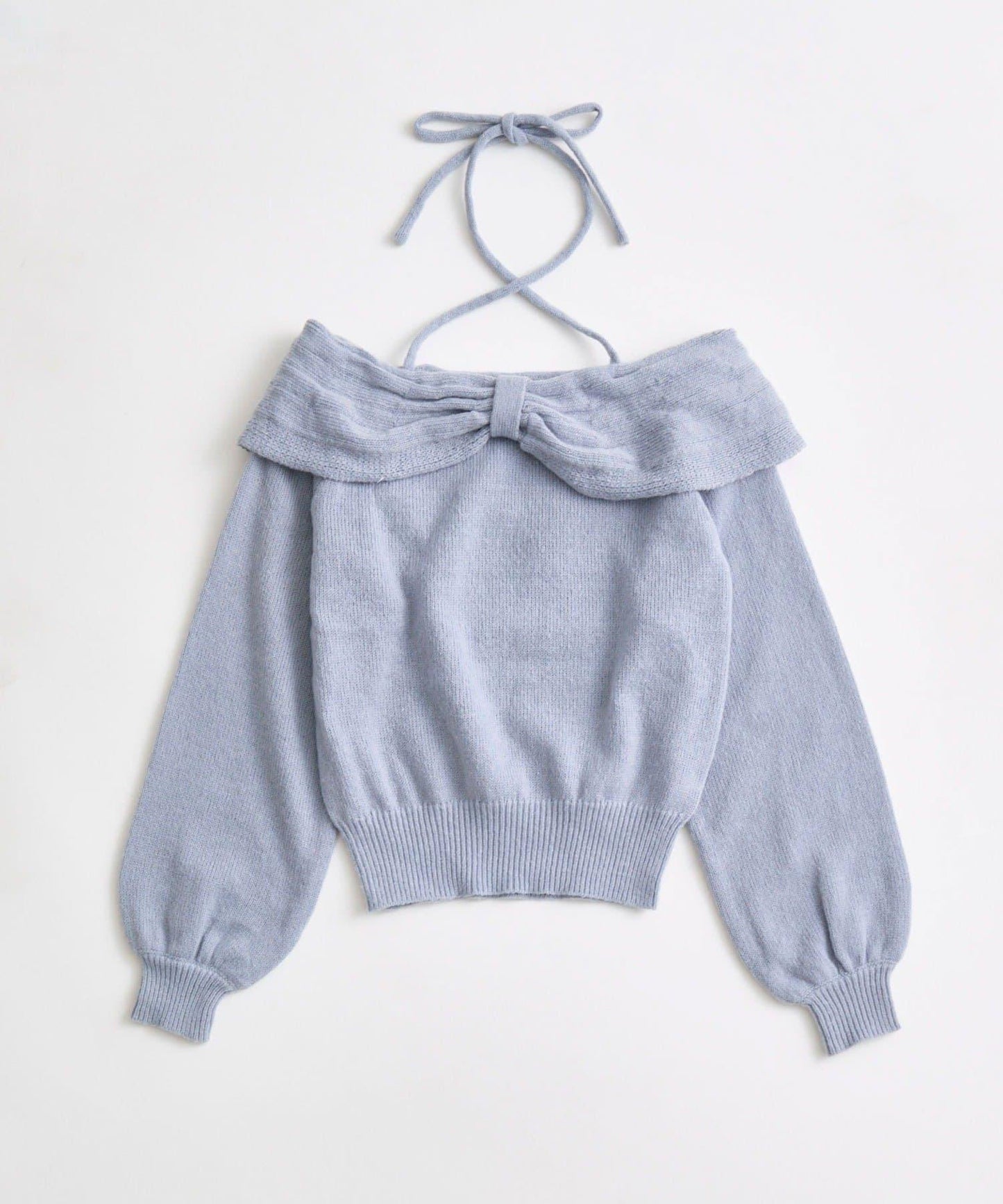 【OLIVE des OLIVE】蝴蝶結一字肩針織衫