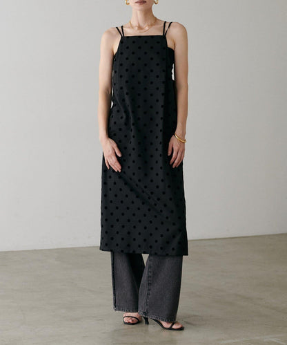 【LARUTA】斜紋植絨波點吊帶連衣裙