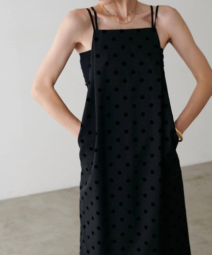 【LARUTA】斜紋植絨波點吊帶連衣裙