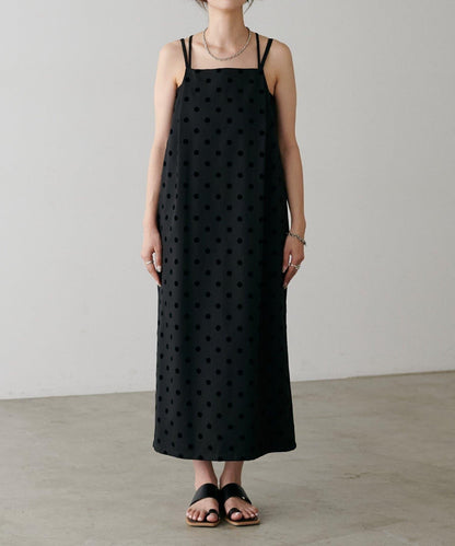 【LARUTA】斜紋植絨波點吊帶連衣裙