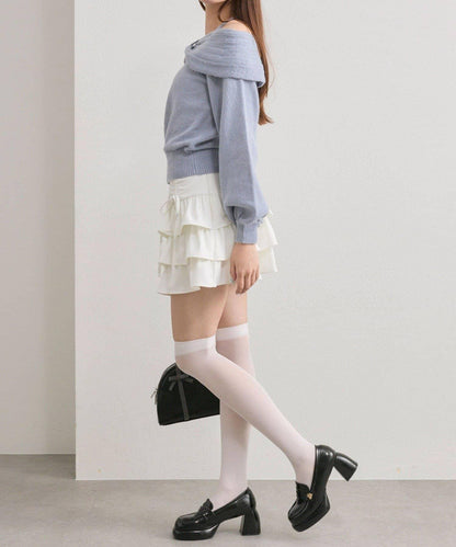 【OLIVE des OLIVE】蝴蝶結一字肩針織衫