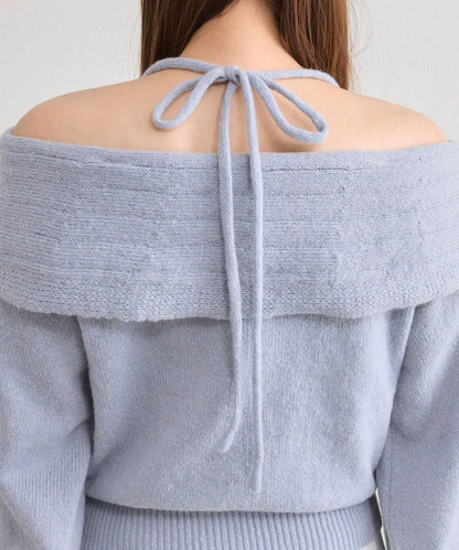 【OLIVE des OLIVE】蝴蝶結一字肩針織衫