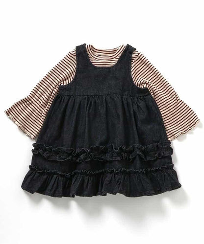 2件套牛仔荷葉邊連衣裙