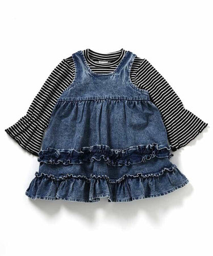 2件套牛仔荷葉邊連衣裙