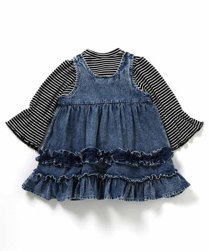 2件套牛仔荷葉邊連衣裙