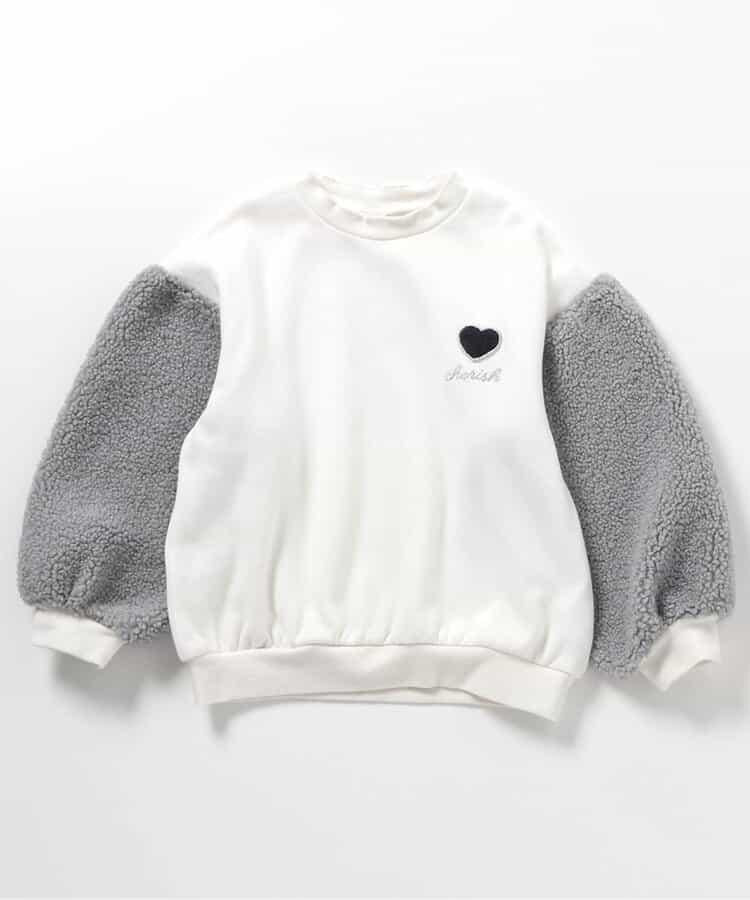 愛心刺繡袖毛絨衛衣