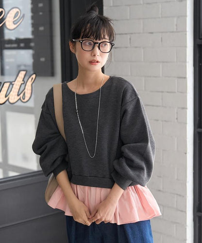 加絨拼接襯衫衛衣