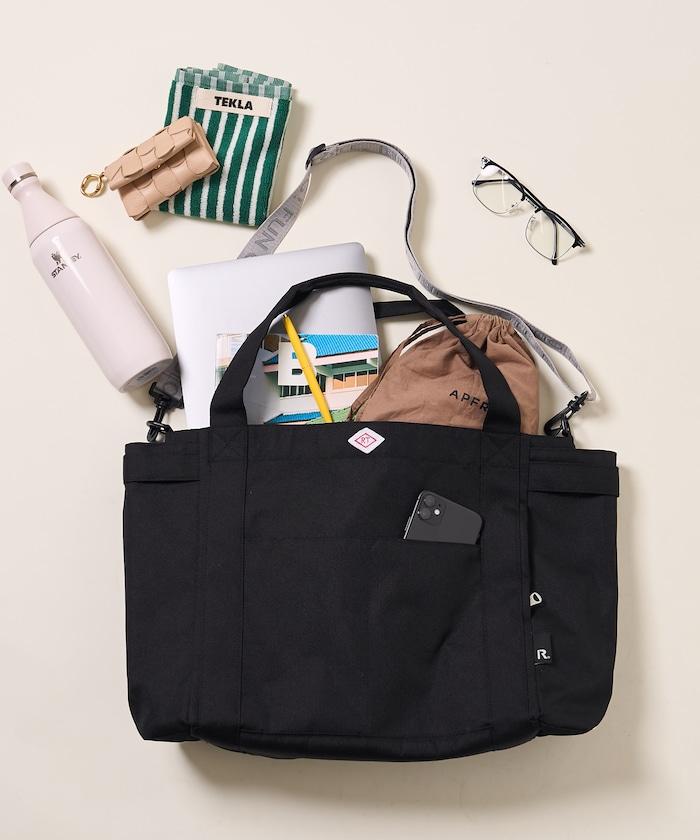 中號多口袋D防潑水托特包提花肩帶