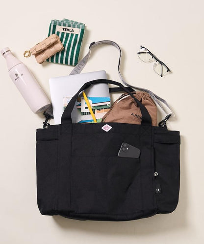 中號多口袋D防潑水托特包提花肩帶