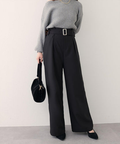 【natural couture】帶扣腰帶褶皺長褲