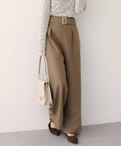 【natural couture】帶扣腰帶褶皺長褲