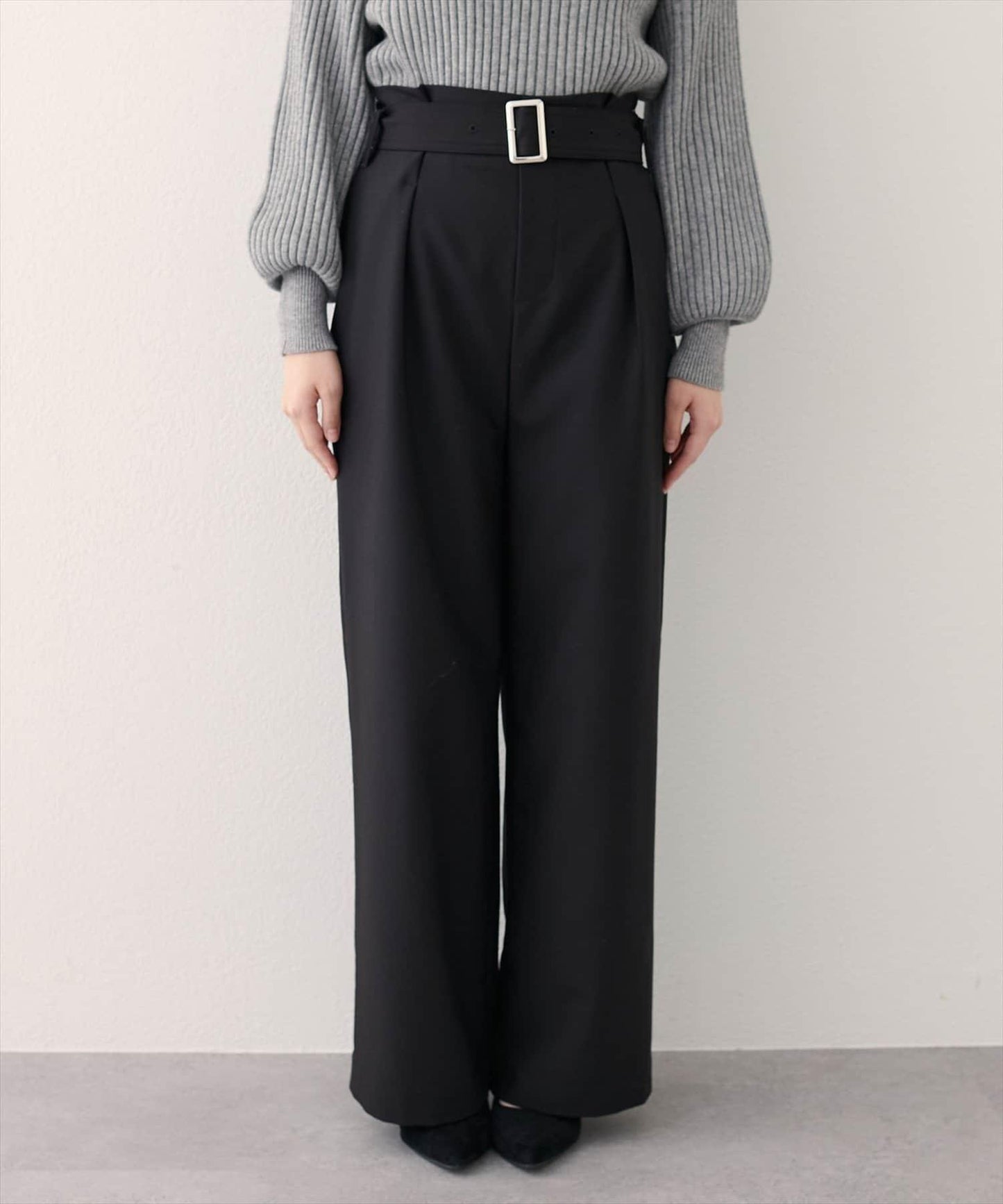 【natural couture】帶扣腰帶褶皺長褲