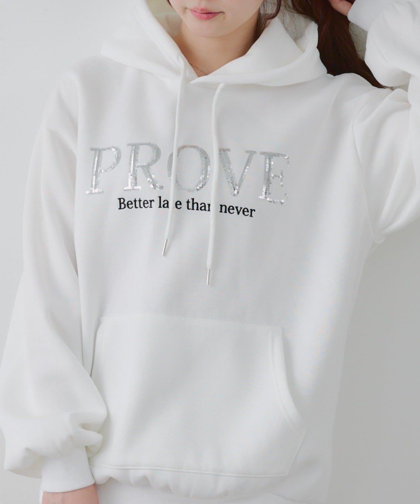 亮片標誌加絨寬鬆連帽衛衣