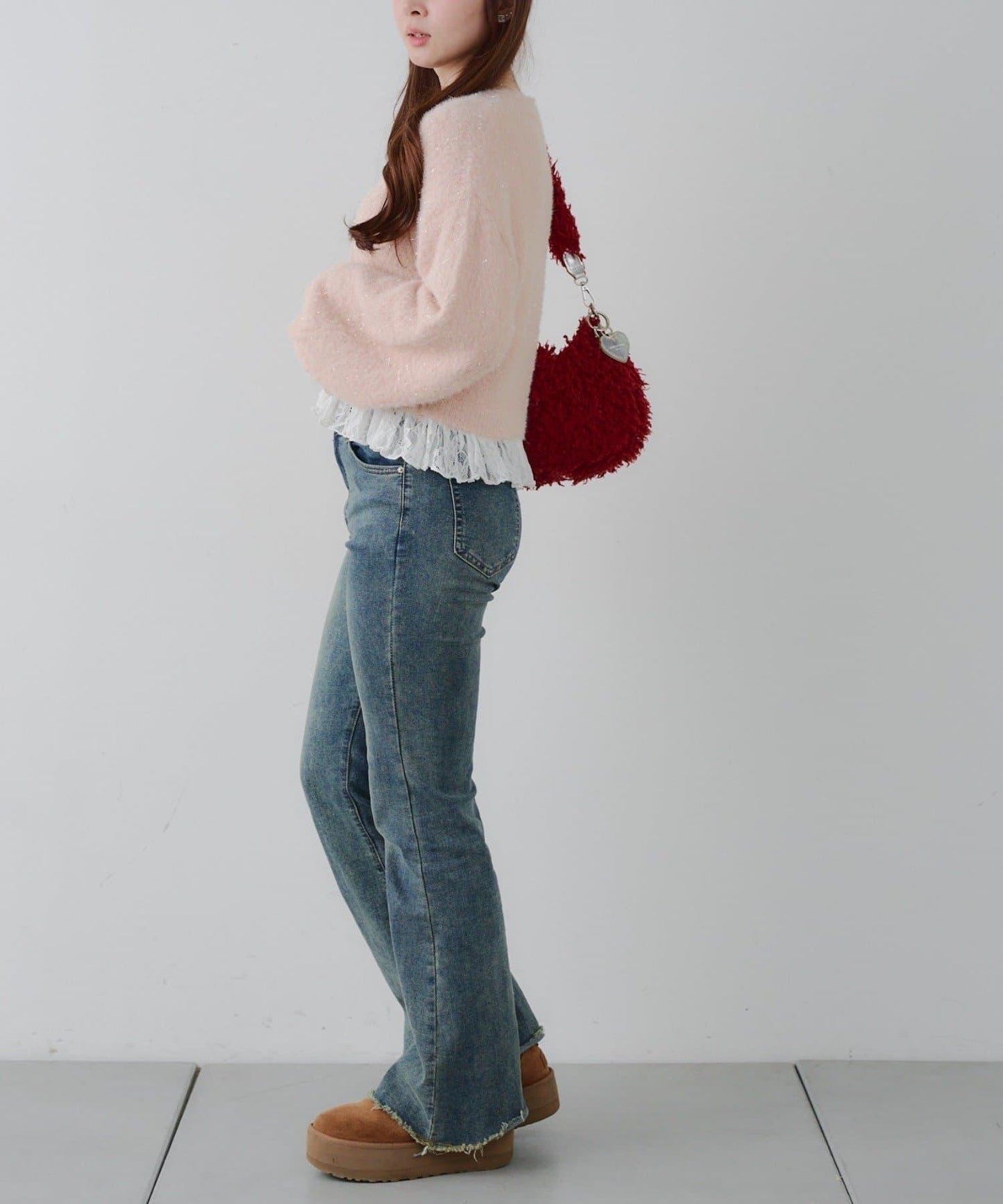 亮片羽毛紗拼接蕾絲下襬開衫