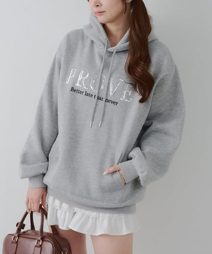 亮片標誌加絨寬鬆連帽衛衣