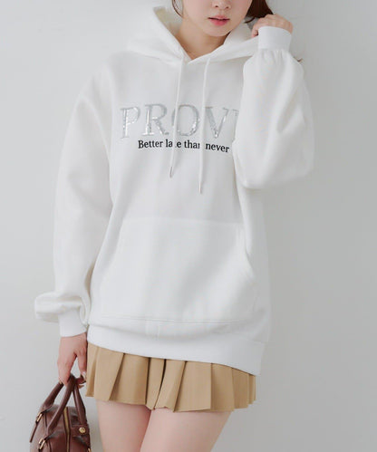 亮片標誌加絨寬鬆連帽衛衣