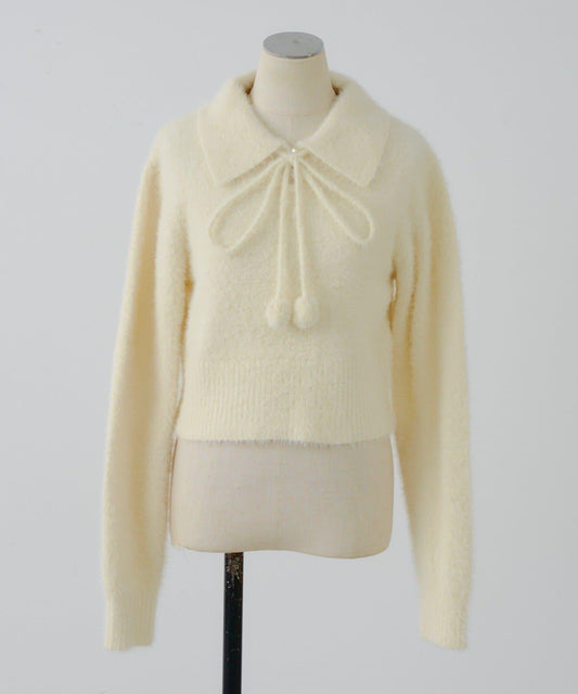 【HolidayCollection】羽毛裝飾針織POLO衫