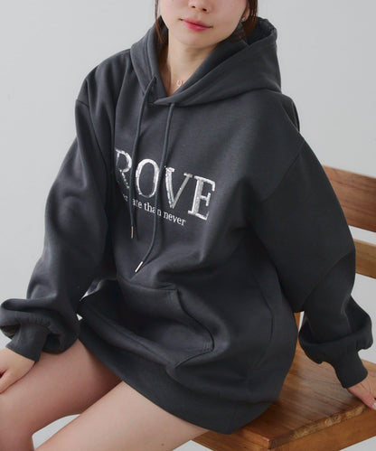 亮片標誌加絨寬鬆連帽衛衣