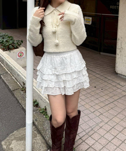 【HolidayCollection】羽毛裝飾針織POLO衫