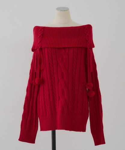 【HolidayCollection】一字肩麻花針織衫