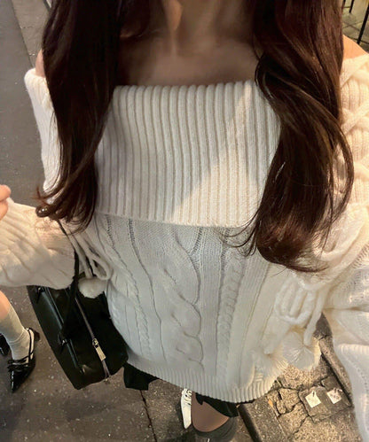 【HolidayCollection】一字肩麻花針織衫