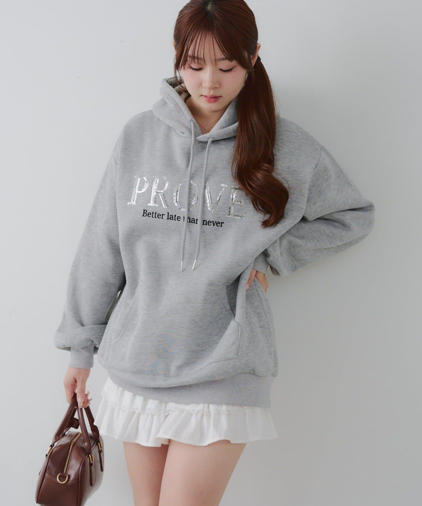 亮片標誌加絨寬鬆連帽衛衣