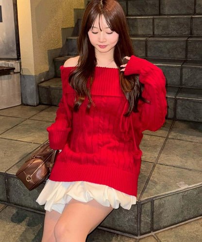 【HolidayCollection】一字肩麻花針織衫